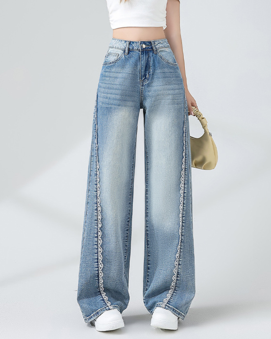 Liora Lace Trim Wide Denim