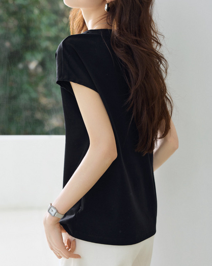 Lina Contrast Layered V T-Shirt