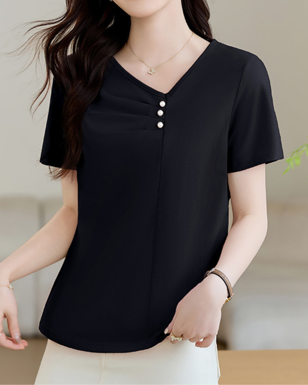 Mila Pleat Button T-Shirt