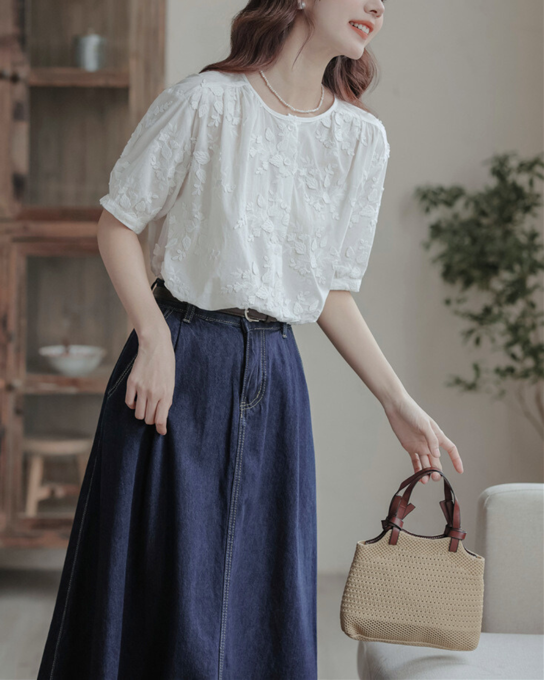 Lunea Bloom Silk Embroidery Blouse
