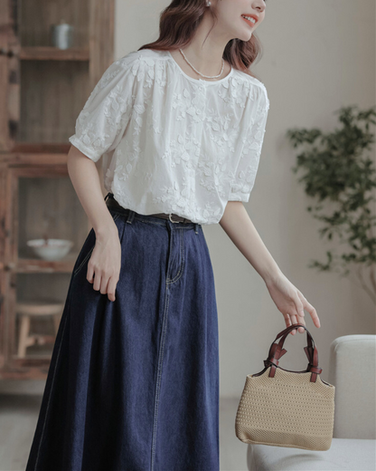 Lunea Bloom Silk Embroidery Blouse