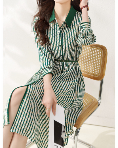 Emerald Link Belted Shirt Dress