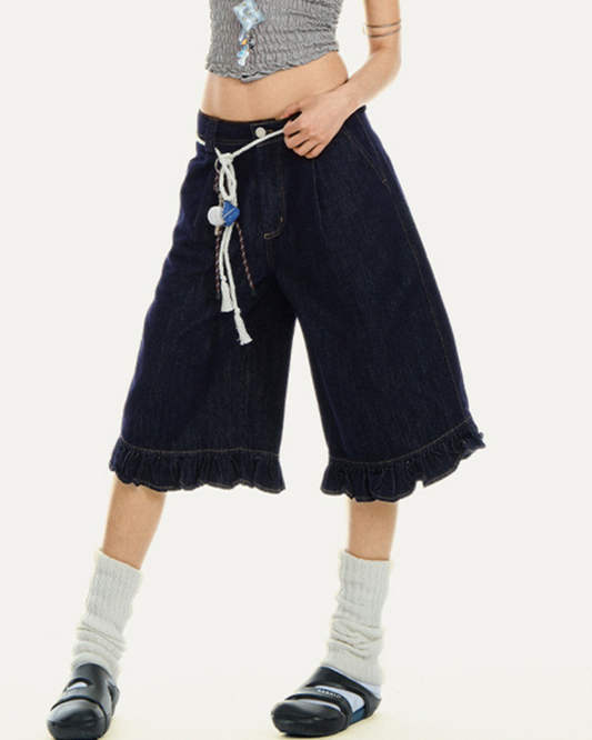 Fiora Edge Ruffle Denim Shorts