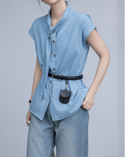 Elise Curve Tie Collar Blouse