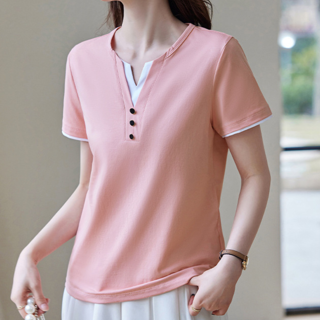 Clara Trim Button Cotton T-Shirt