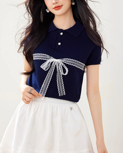 Liora Lace Bow Polo Knit