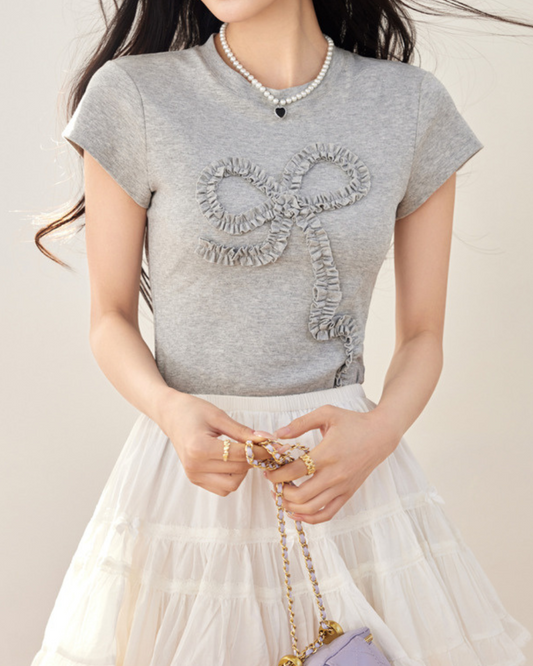 Mira Ribbon Textured Cotton T-Shirt