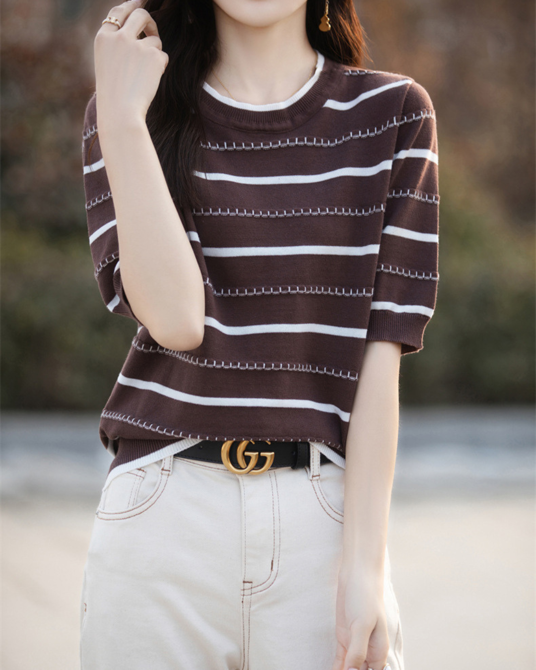Celine Stitch Stripe Knit Top