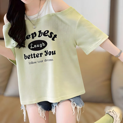 Lara Off-Shoulder Waffle T-Shirt