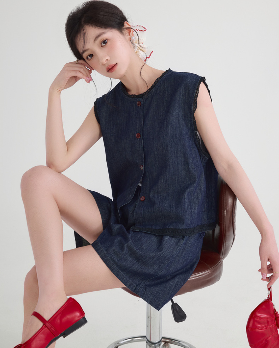 Rue Ease Gathered Denim Set
