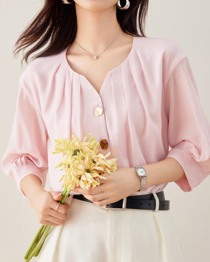 Elara Shell Button Drape Blouse