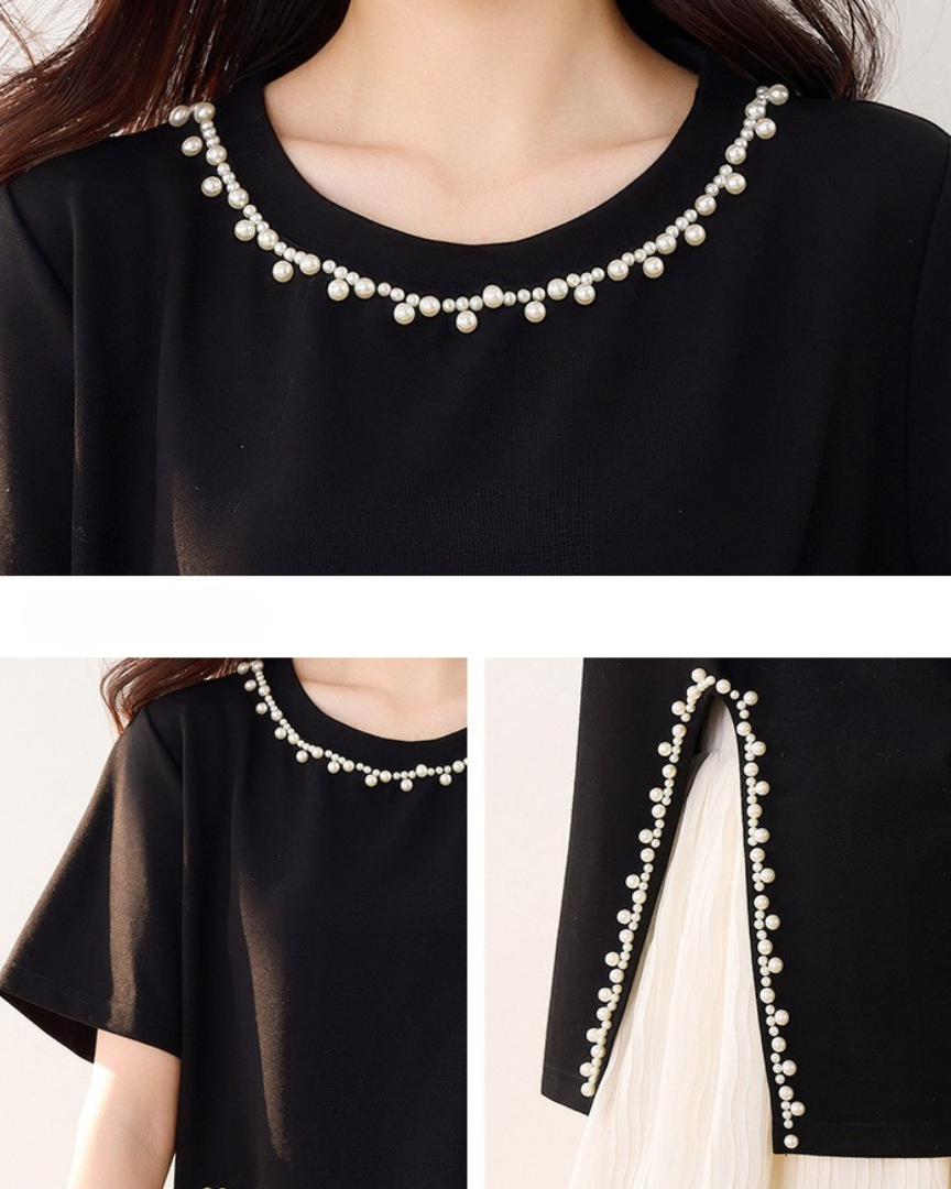 Elara Pearl Trim Cotton T-Shirt