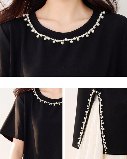 Elara Pearl Trim Cotton T-Shirt