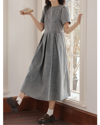 Elowen Gathered Denim Midi Dress