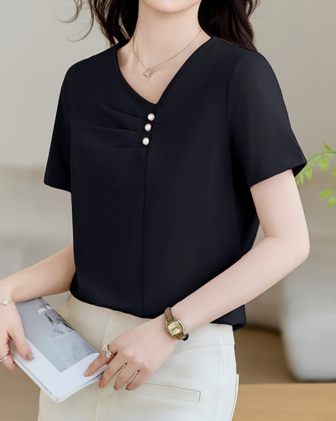 Mila Pleat Button T-Shirt
