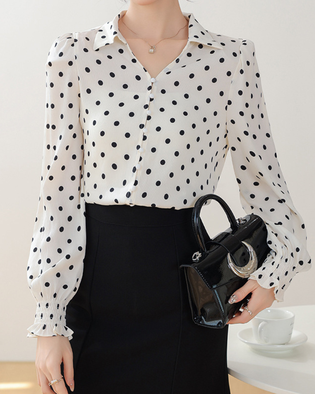 Mira Dot Soft Cuff Blouse