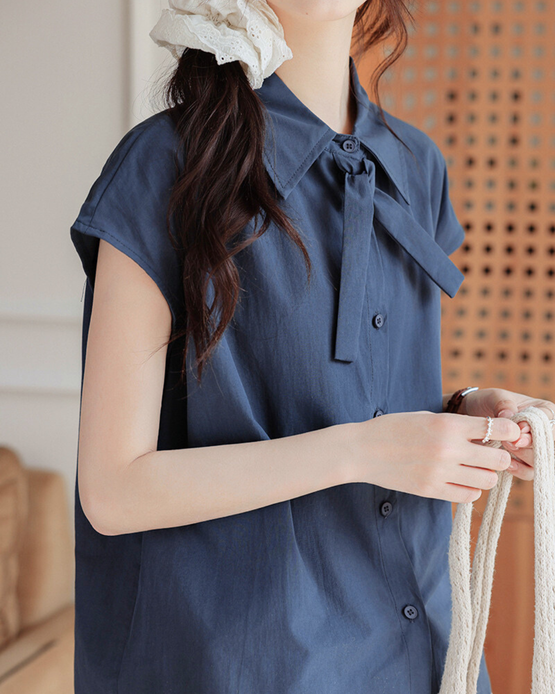 Rhea Soft Tie Collar Blouse