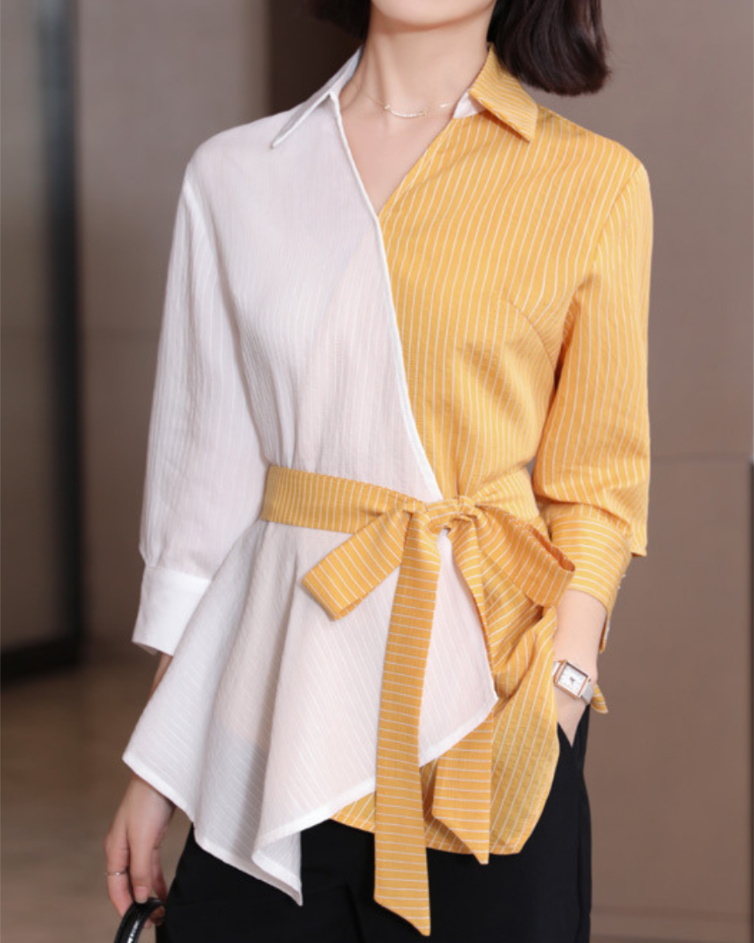 Elara Dual Tone Wrap Blouse