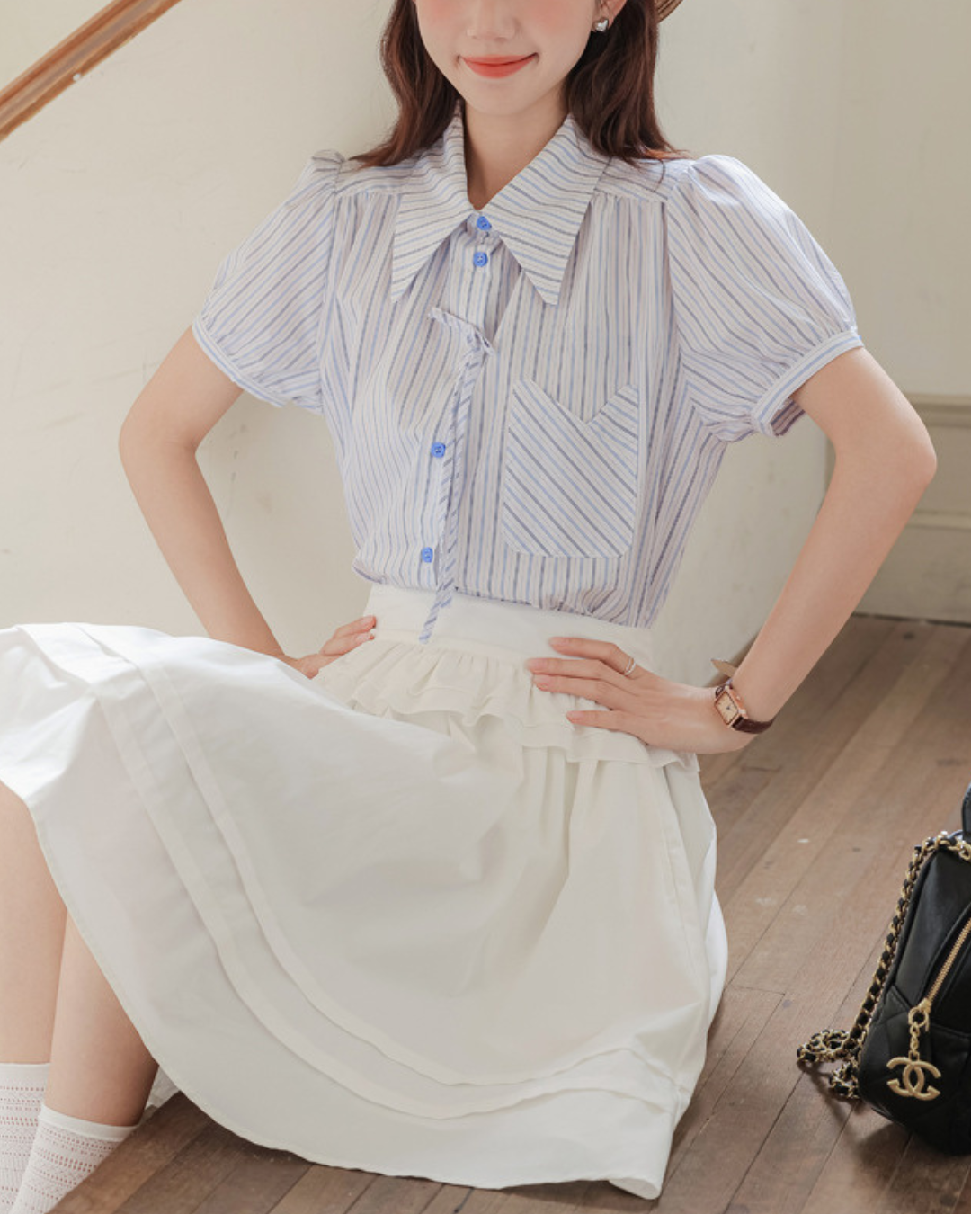 Mira Ribbon Stripe Puff Blouse