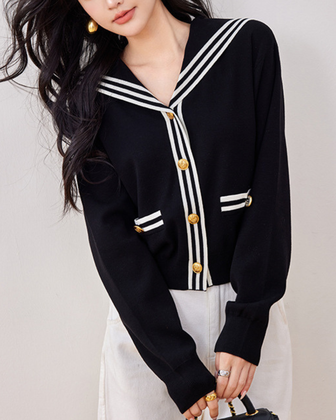 Marine Line Gold Button Cardigan