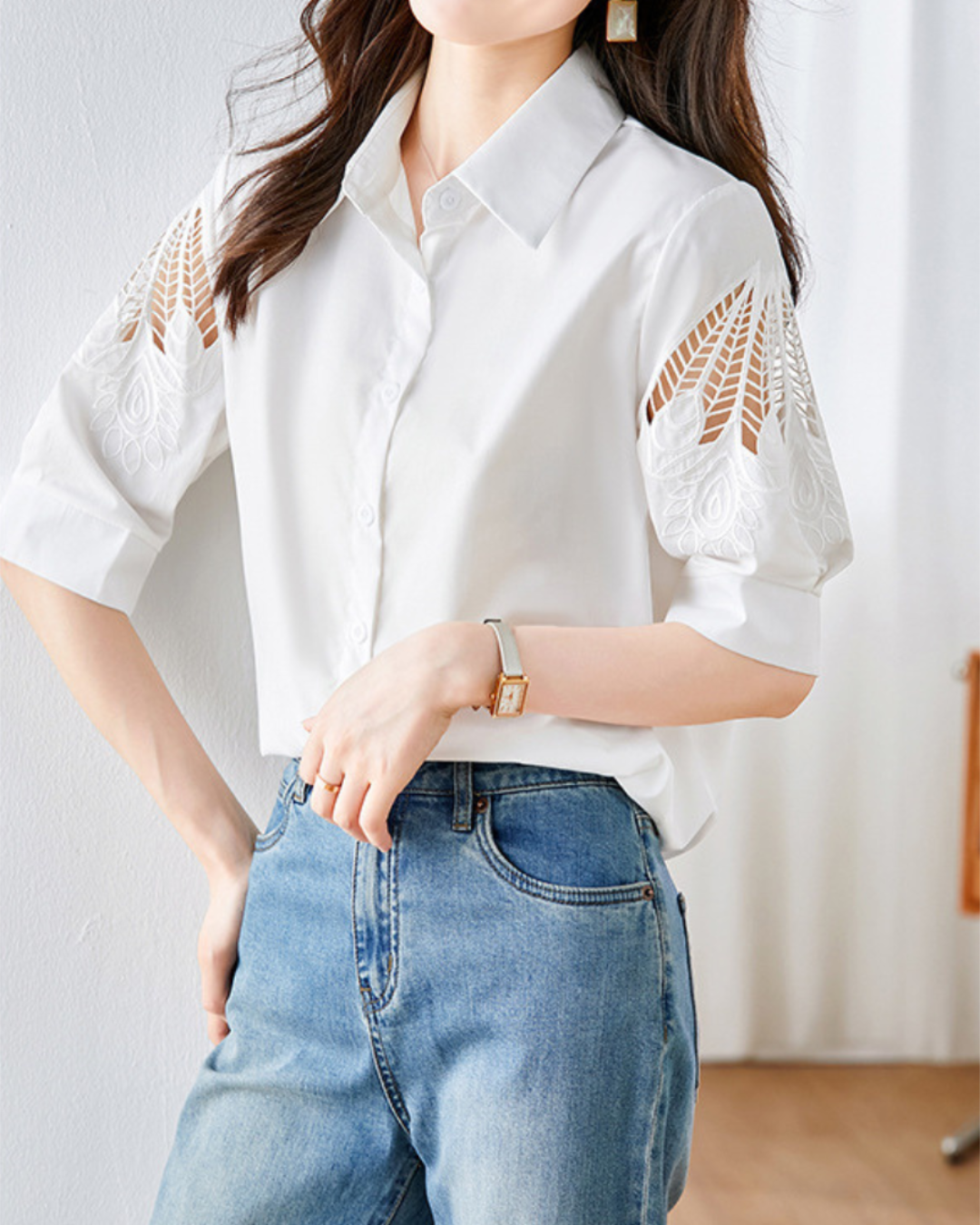Isla Breeze Embroidered Sleeve Shirt