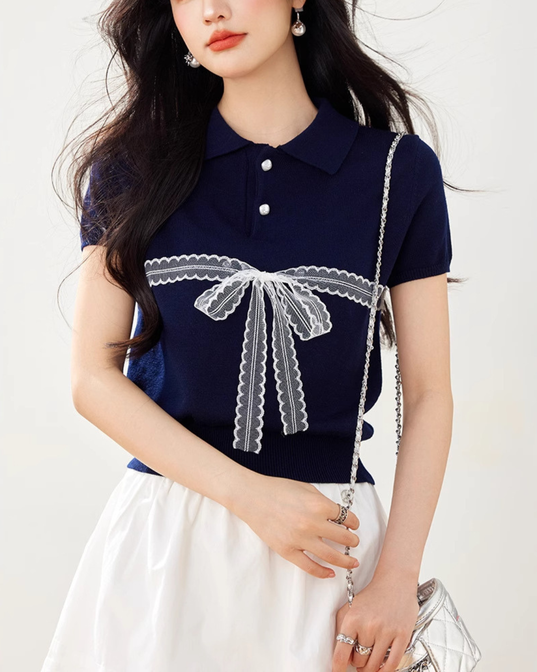 Liora Lace Bow Polo Knit