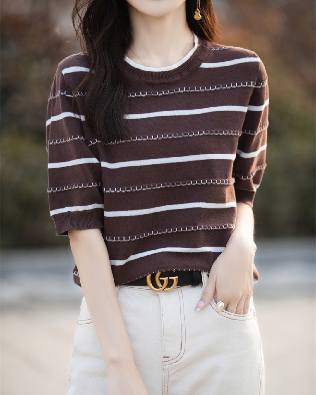 Celine Stitch Stripe Knit Top