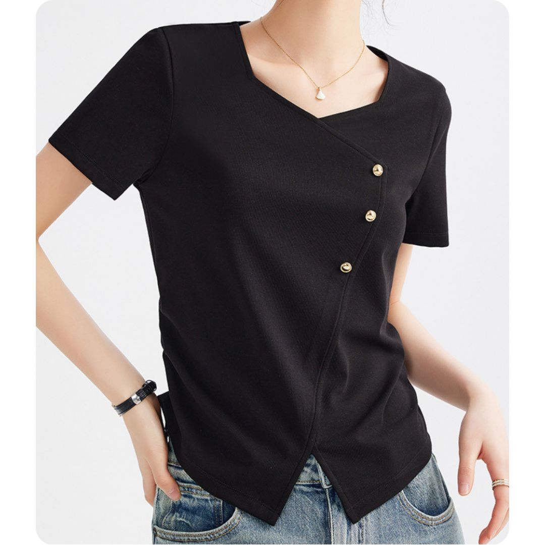 Mira Twist Button Draped T-Shirt