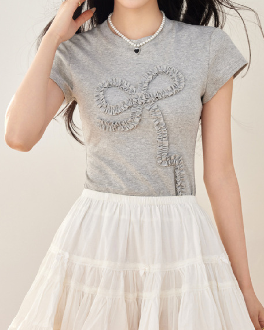 Mira Ribbon Textured Cotton T-Shirt