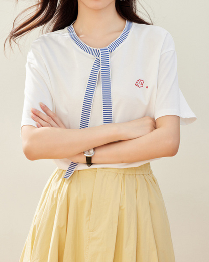 Serena Tie Trim Cotton T-shirt