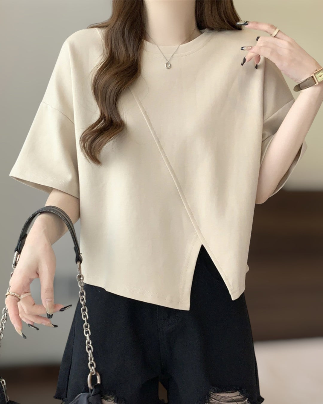 Luna Drape Cotton Panel T-Shirt