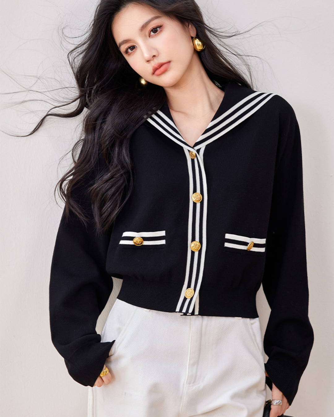Marine Line Gold Button Cardigan