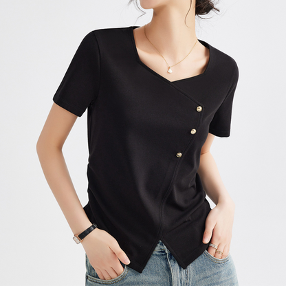 Mira Twist Button Draped T-Shirt