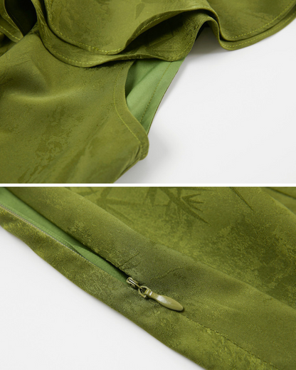 Olive Whisper Ruffle Midi Dress