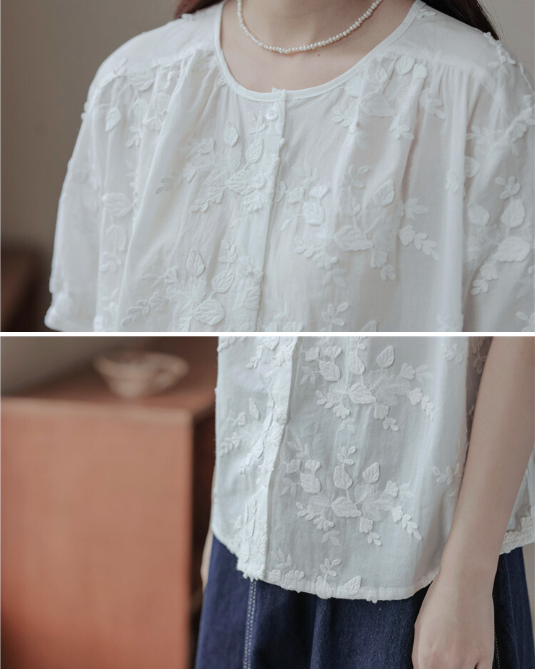 Lunea Bloom Silk Embroidery Blouse