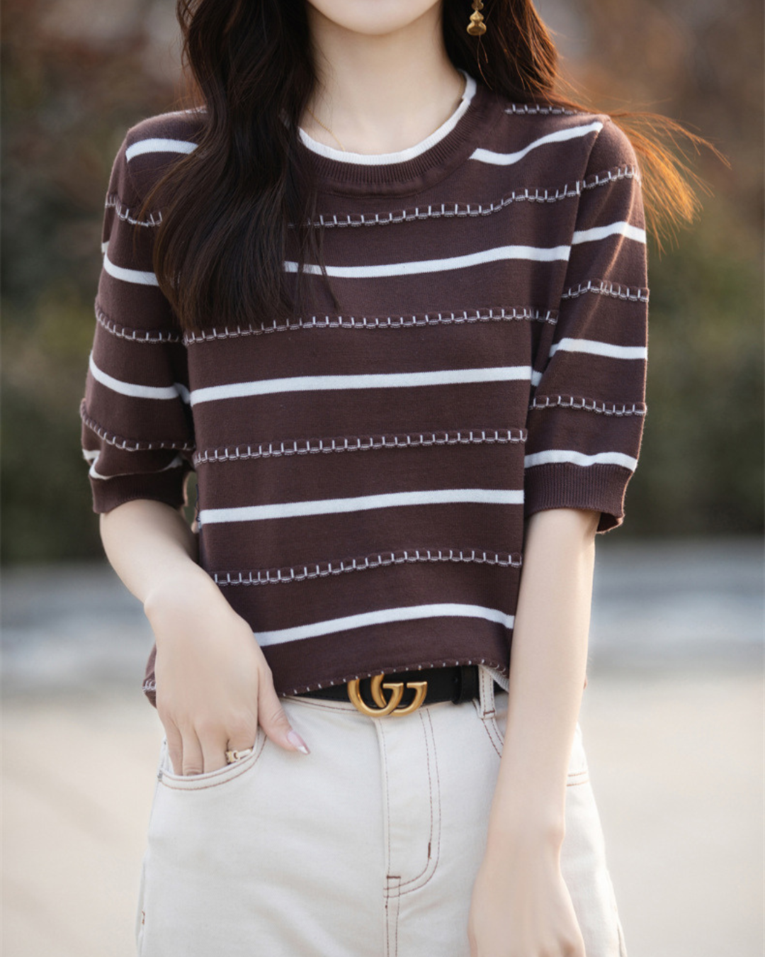 Celine Stitch Stripe Knit Top