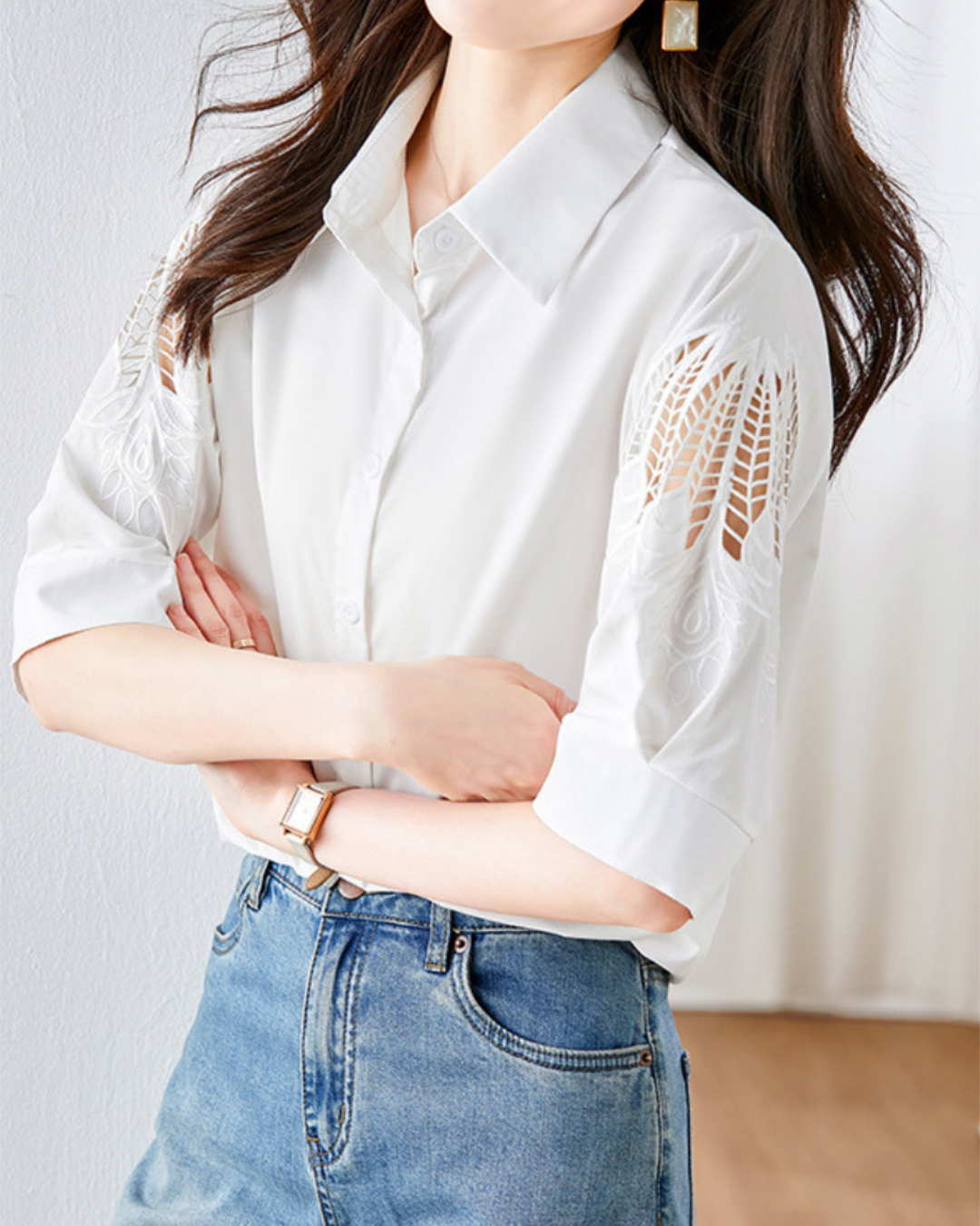 Isla Breeze Embroidered Sleeve Shirt