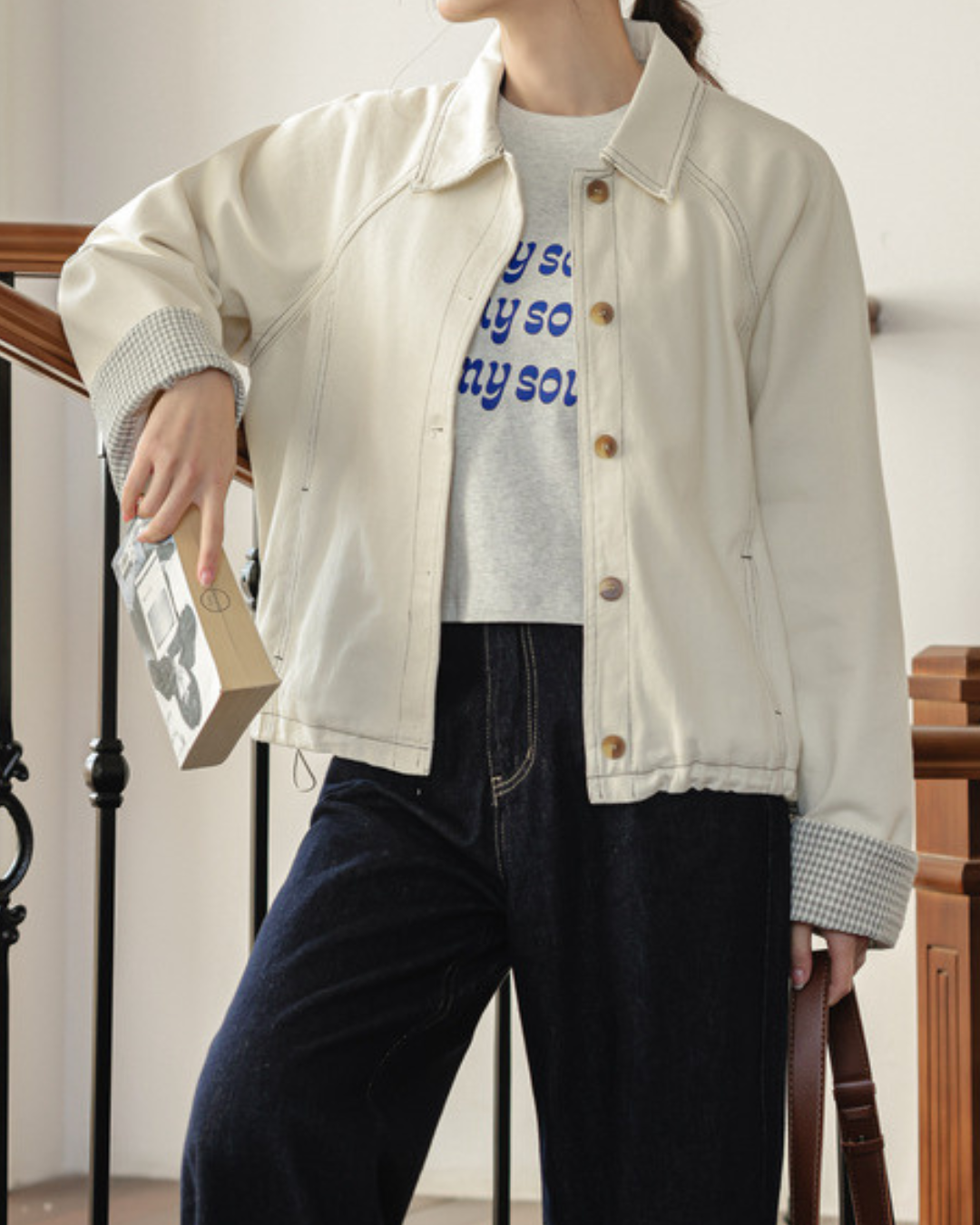 Clara Soft Check Cuff Denim Jacket