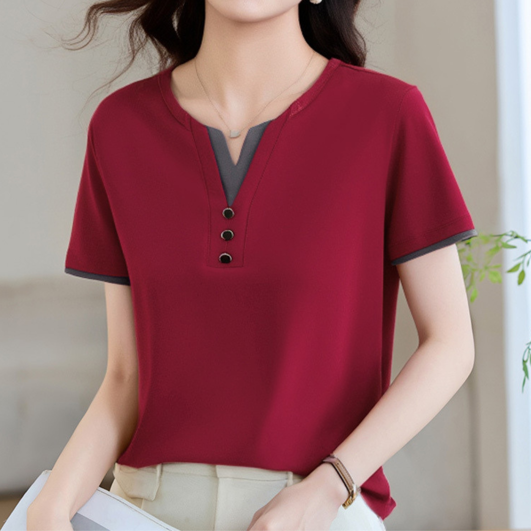 Clara Trim Button Cotton T-Shirt