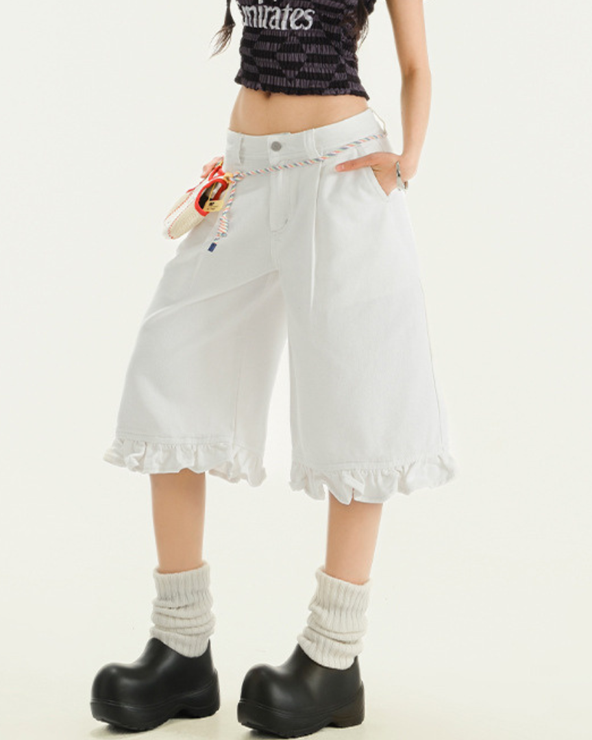 Fiora Edge Ruffle Denim Shorts