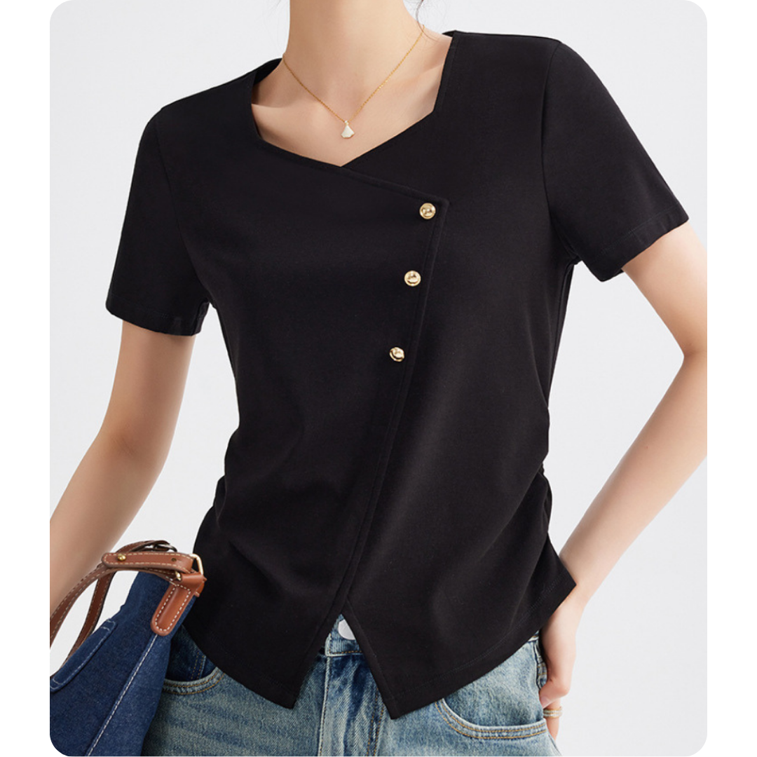 Mira Twist Button Draped T-Shirt