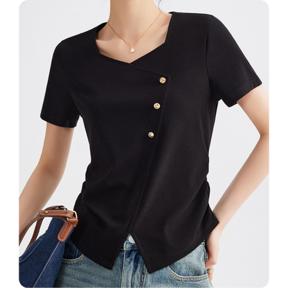 Mira Twist Button Draped T-Shirt
