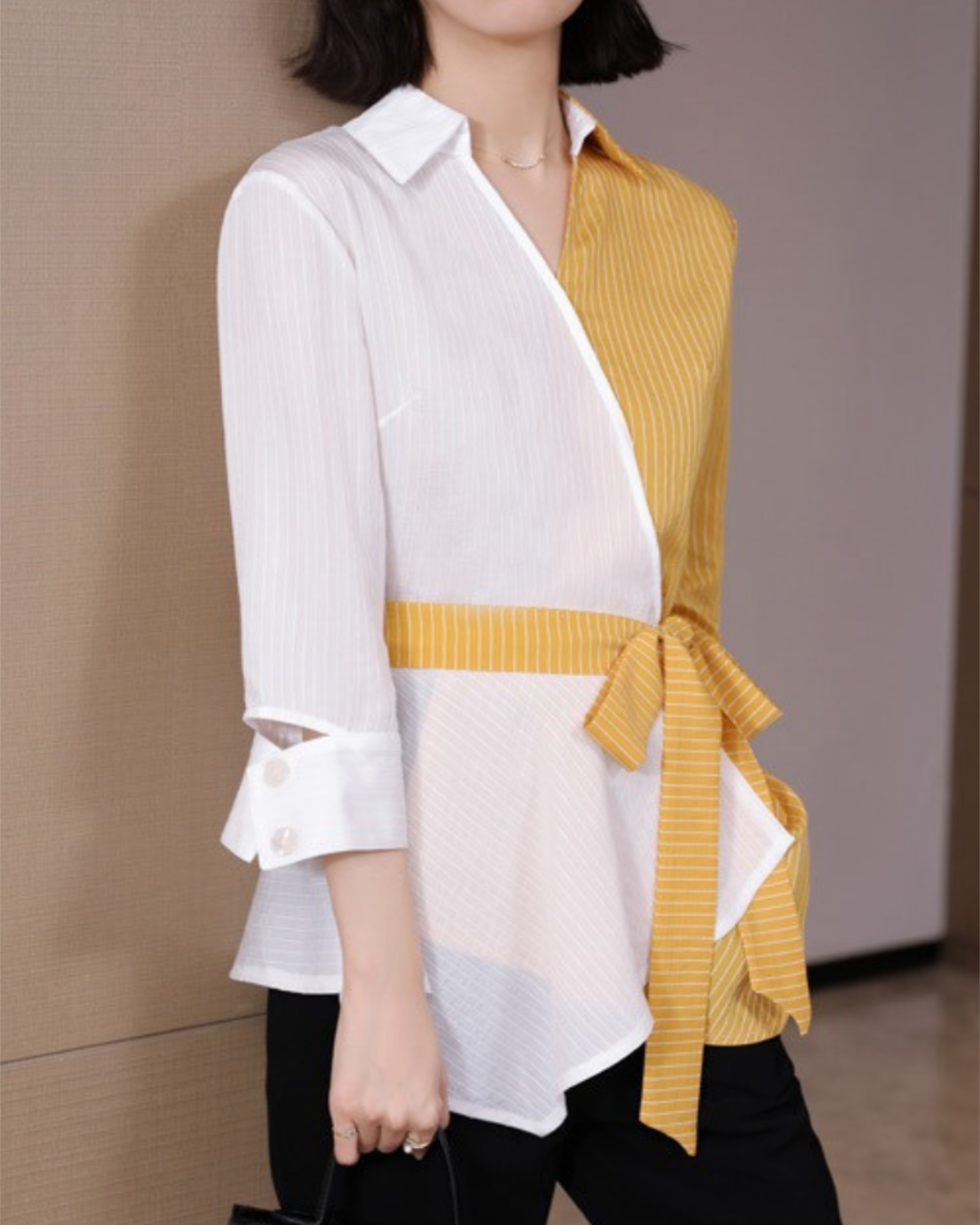 Elara Dual Tone Wrap Blouse