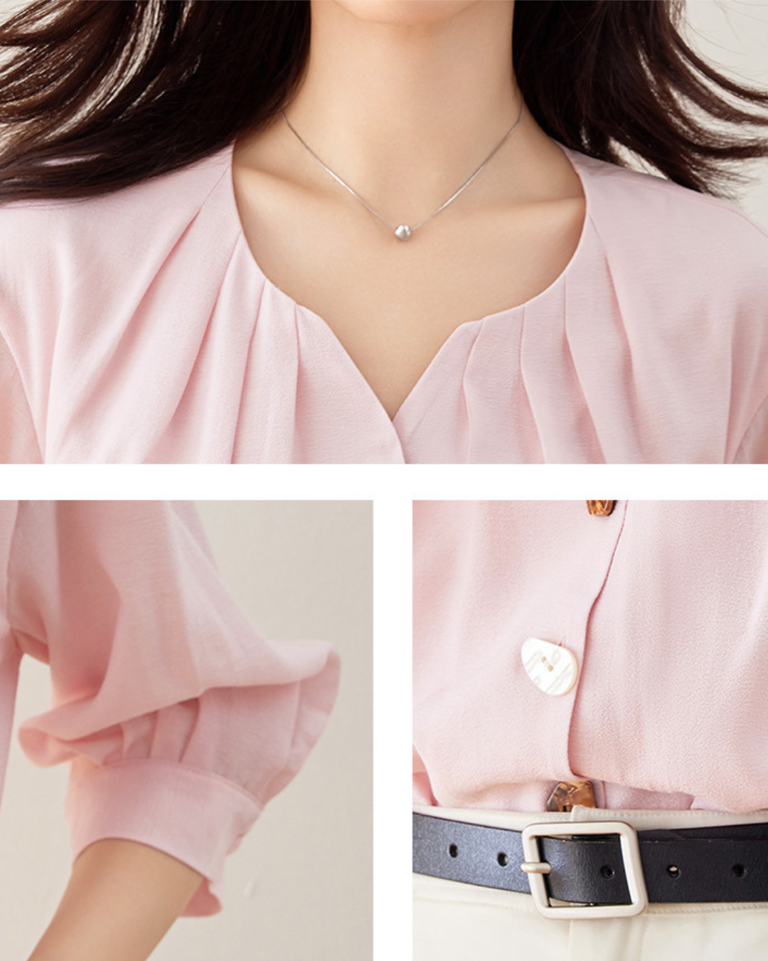 Elara Shell Button Drape Blouse