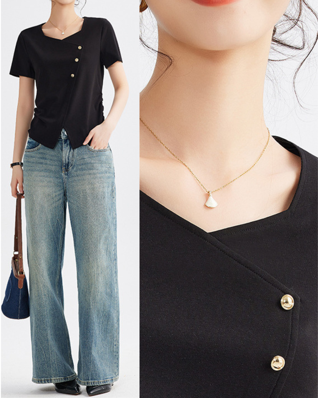 Mira Twist Button Draped T-Shirt