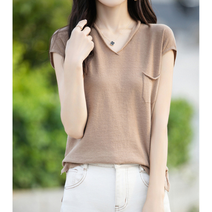 Mira Gentle V-Neck Pocket T-Shirt