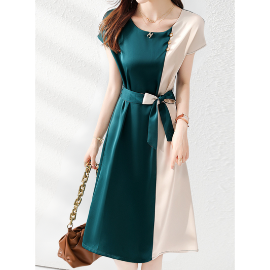 Olive Cream Colorblock Dress