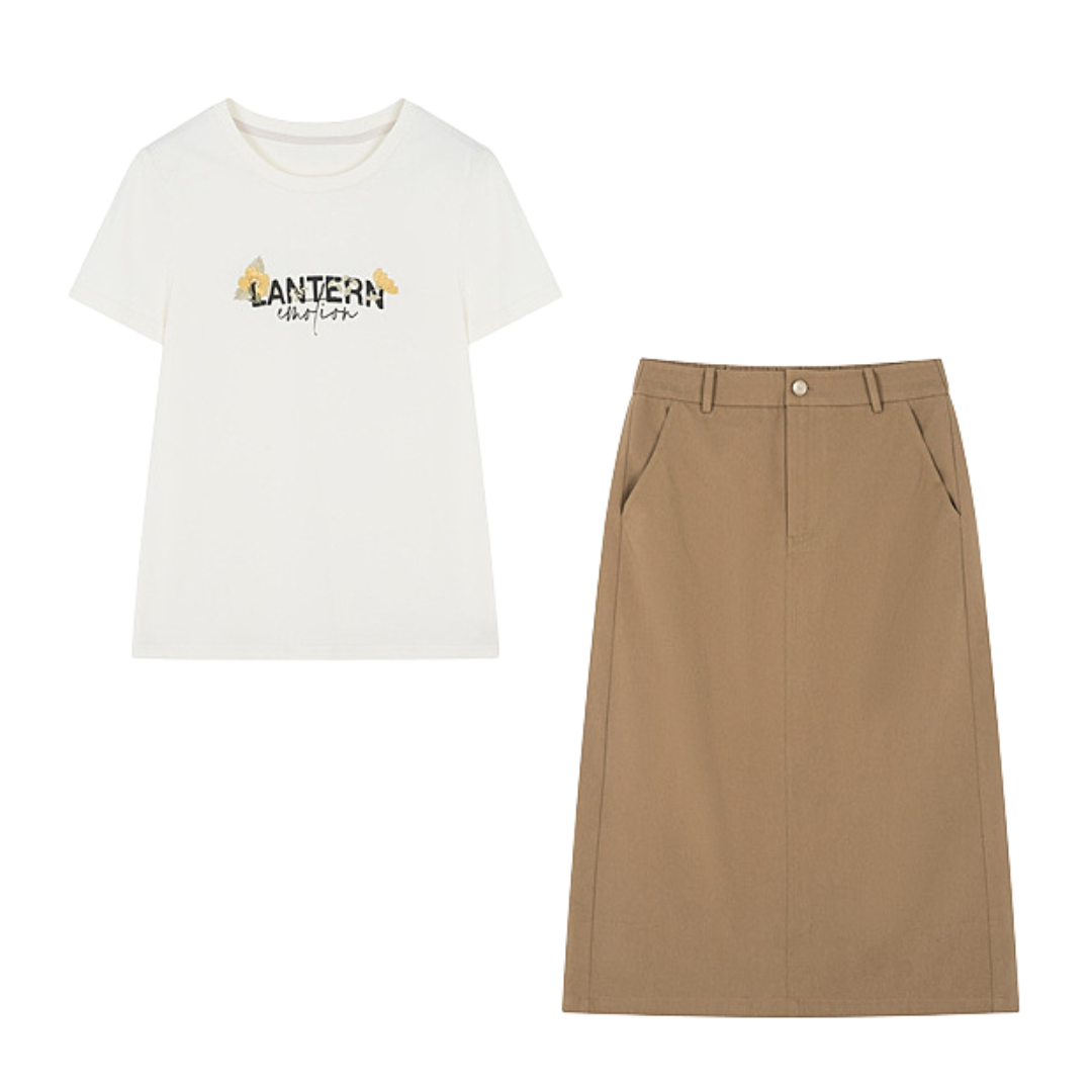 Luna Text Tee Midi Skirt Set