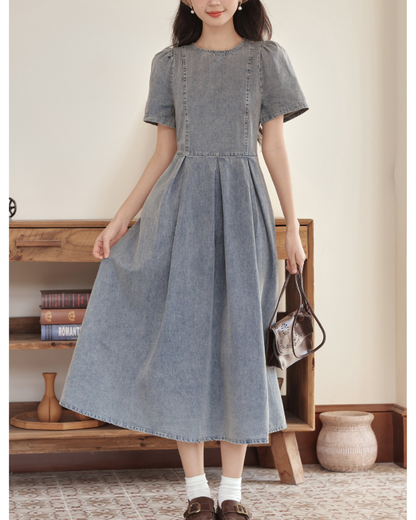 Elowen Gathered Denim Midi Dress