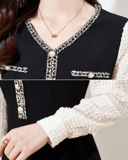 Noir Gem Tweed Trim Dress